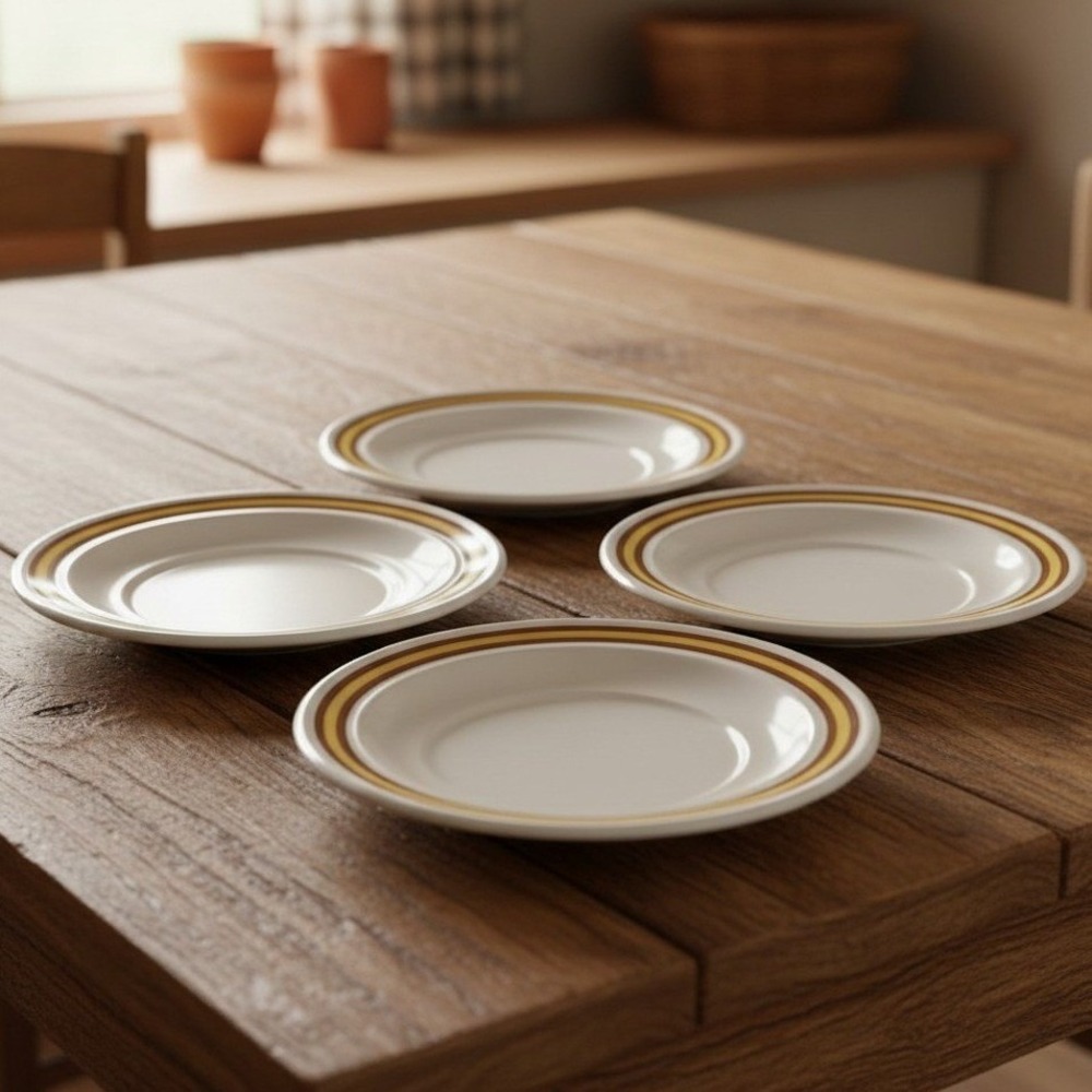 Homer Laughlin Retro Yellow Brown Stripe Saucer Plate Lot of 4